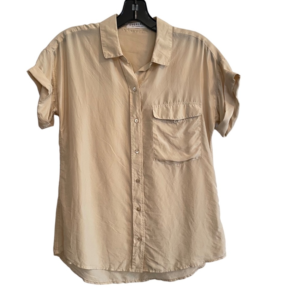 Everlane Habotai Silk Short Sleeve Blouse Shirt Ecru XS NWOT